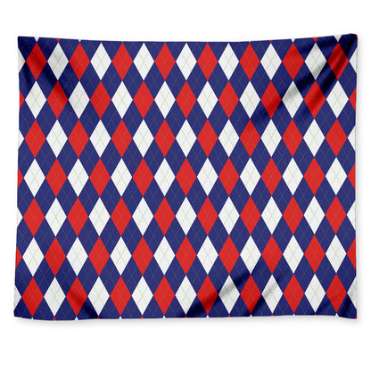 Blue Red And White Argyle Pattern Print Tapestry