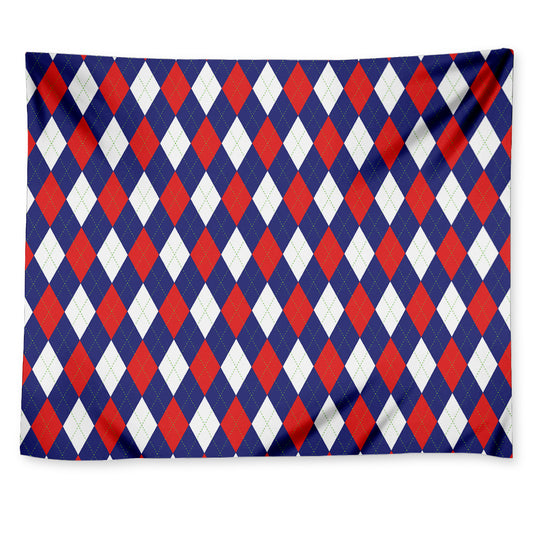Blue Red And White Argyle Pattern Print Tapestry