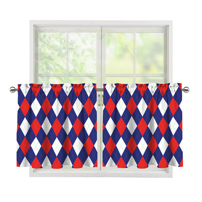 Blue Red And White Argyle Pattern Print Tier Curtains