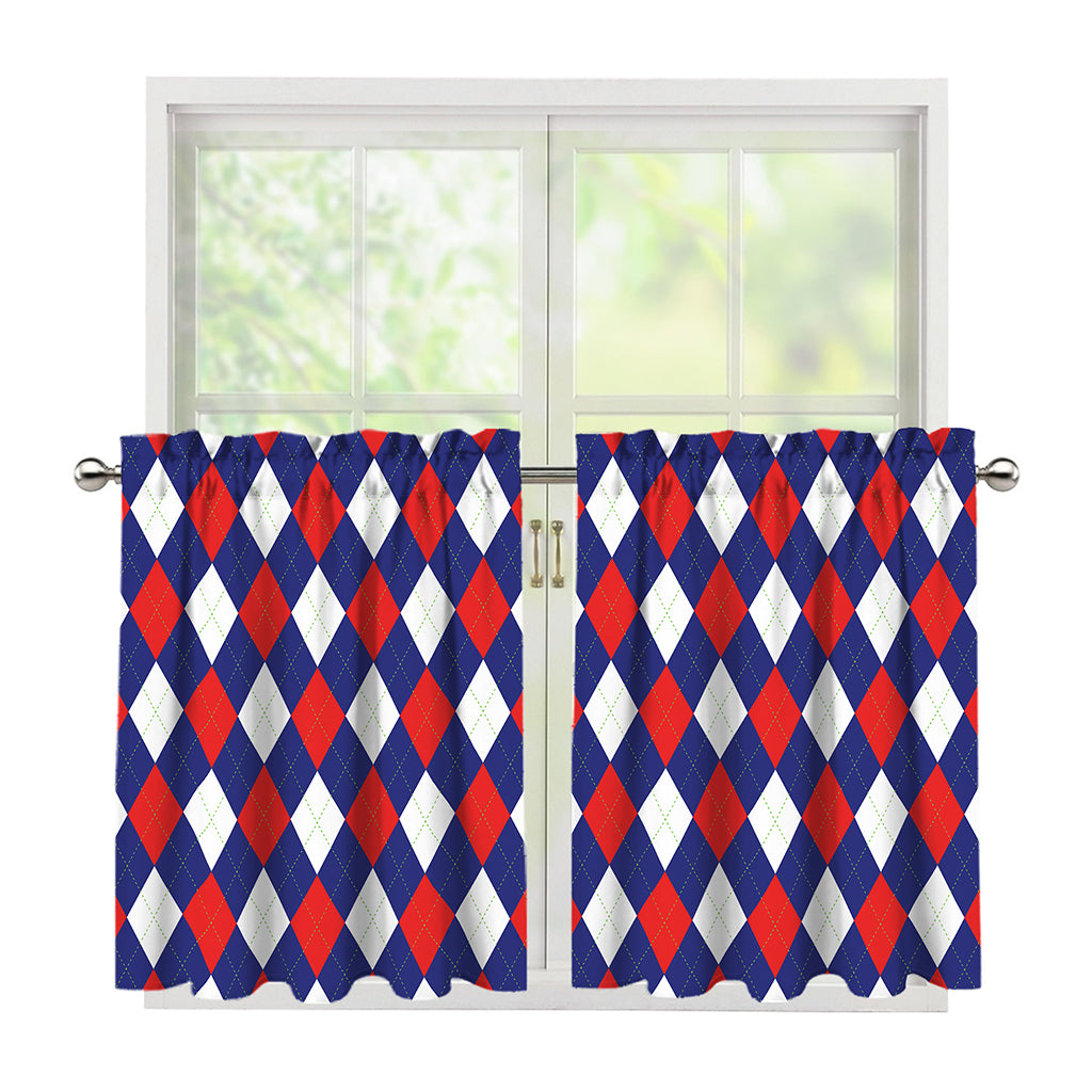 Blue Red And White Argyle Pattern Print Tier Curtains