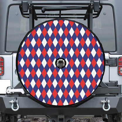 Blue Red And White Argyle Pattern Print Tire Cover With Camera Hole