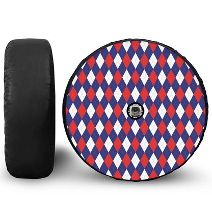Blue Red And White Argyle Pattern Print Tire Cover With Camera Hole