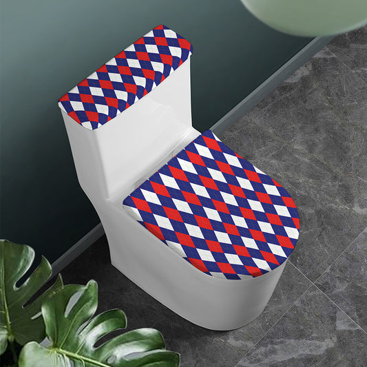 Blue Red And White Argyle Pattern Print Toilet Lid And Tank Cover Set