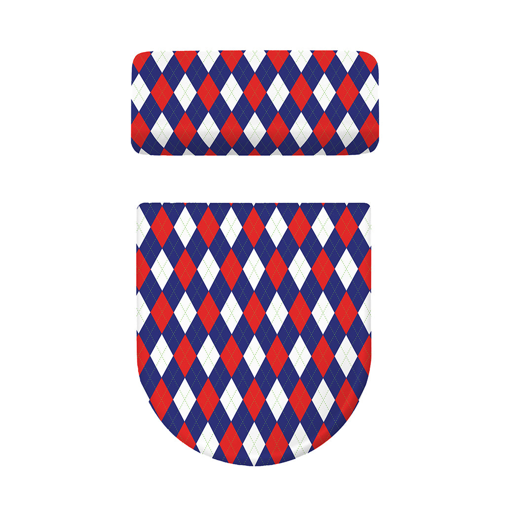 Blue Red And White Argyle Pattern Print Toilet Lid And Tank Cover Set