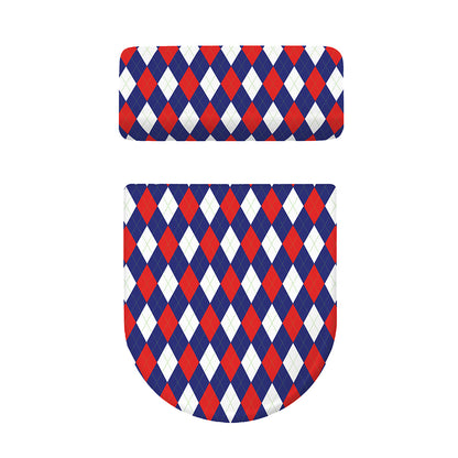 Blue Red And White Argyle Pattern Print Toilet Lid And Tank Cover Set
