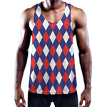 Blue Red And White Argyle Pattern Print Training Tank Top