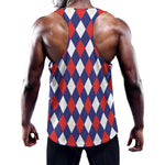 Blue Red And White Argyle Pattern Print Training Tank Top
