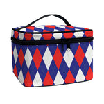 Blue Red And White Argyle Pattern Print Travel Makeup Bag