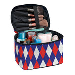Blue Red And White Argyle Pattern Print Travel Makeup Bag