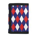 Blue Red And White Argyle Pattern Print Trifold Wallet