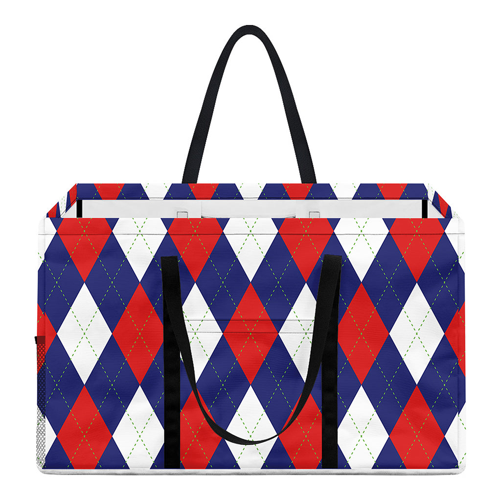 Blue Red And White Argyle Pattern Print Utility Tote Bag