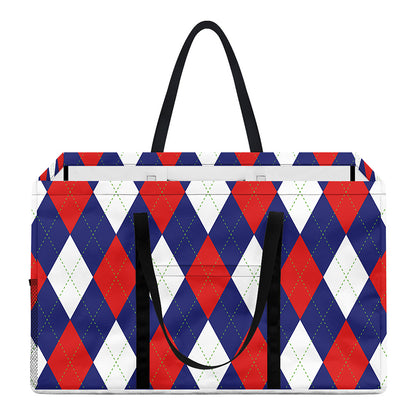 Blue Red And White Argyle Pattern Print Utility Tote Bag
