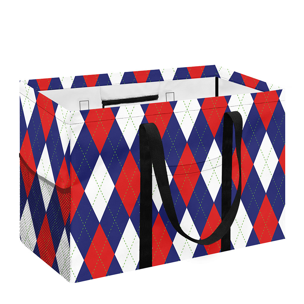 Blue Red And White Argyle Pattern Print Utility Tote Bag