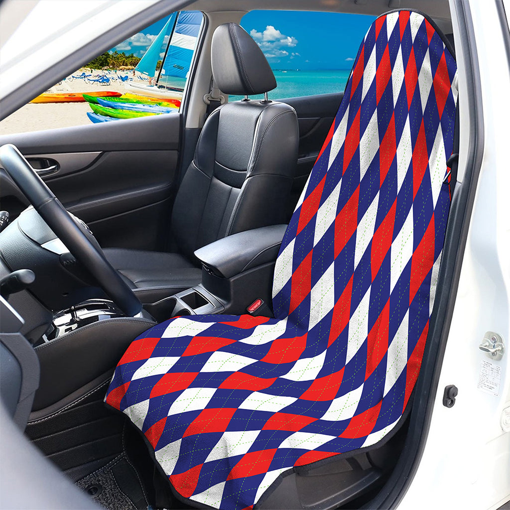 Blue Red And White Argyle Pattern Print Waterproof Car Seat Cover