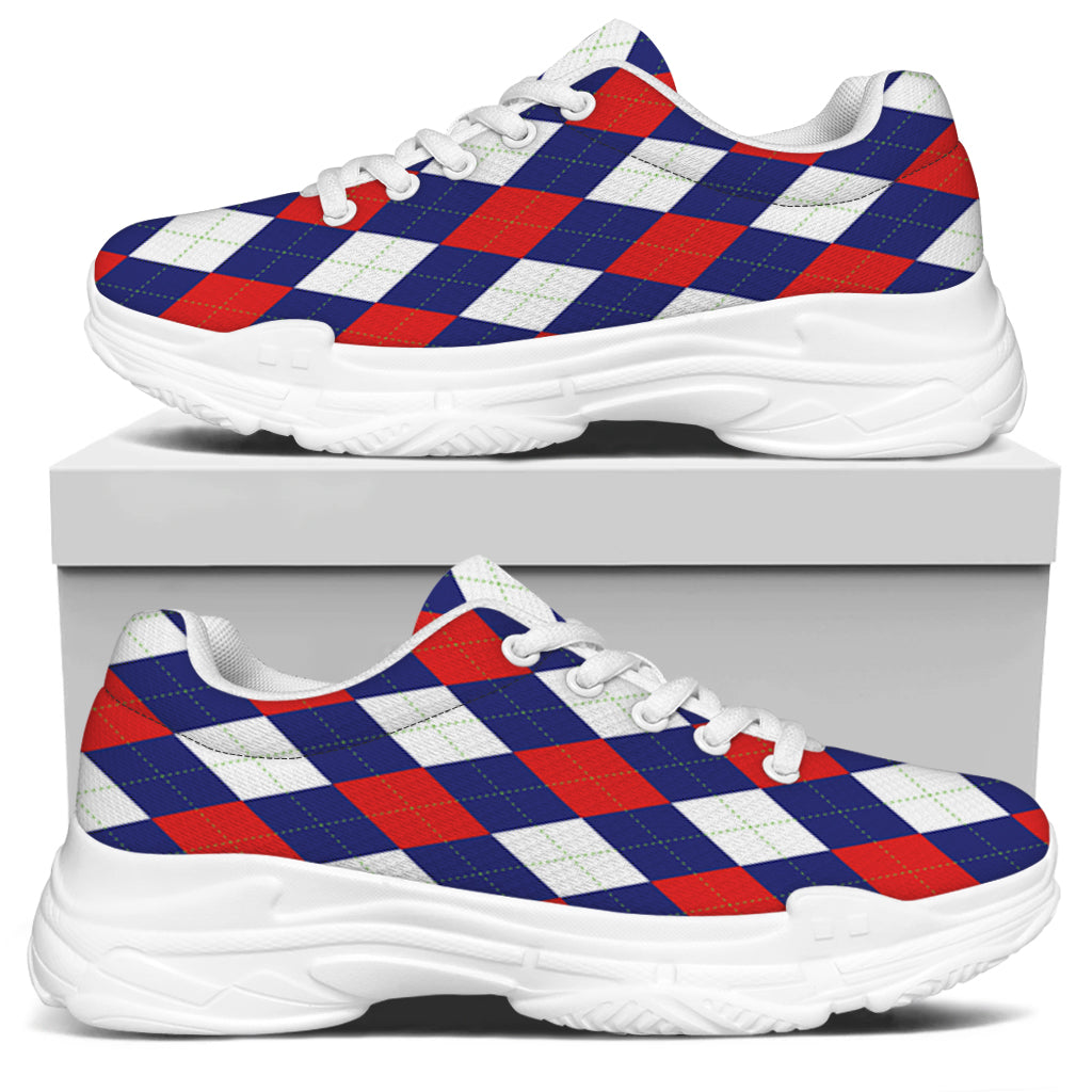 Blue Red And White Argyle Pattern Print White Chunky Shoes