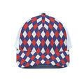 Blue Red And White Argyle Pattern Print White Mesh Trucker Hat