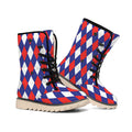 Blue Red And White Argyle Pattern Print Winter Boots
