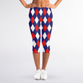 Blue Red And White Argyle Pattern Print Women's Capri Leggings