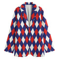 Blue Red And White Argyle Pattern Print Women's Cotton Blazer