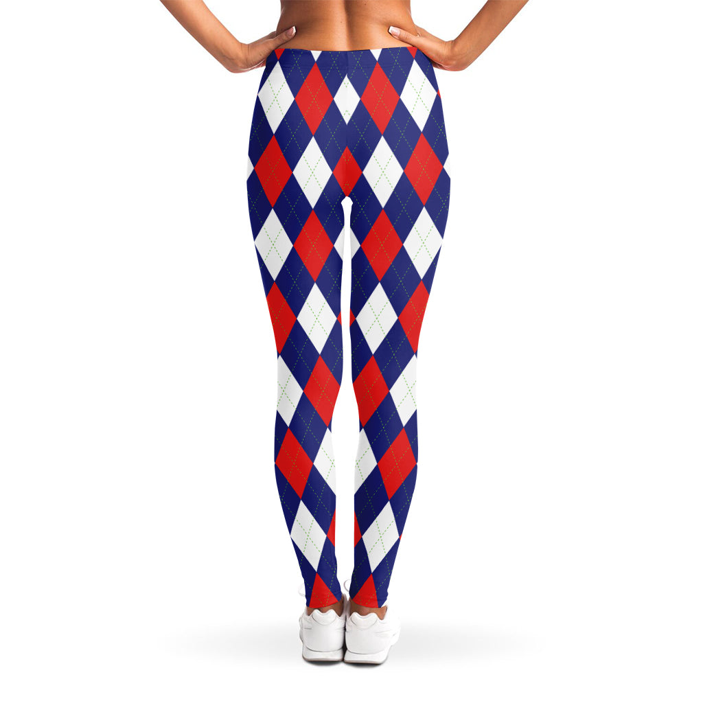 Blue Red And White Argyle Pattern Print Women's Leggings