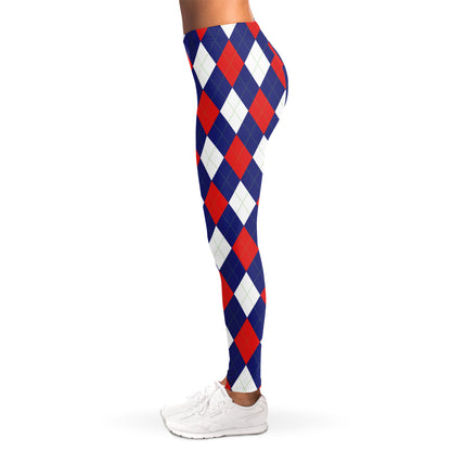 Blue Red And White Argyle Pattern Print Women's Leggings