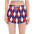 Blue Red And White Argyle Pattern Print Women's Split Running Shorts