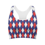 Blue Red And White Argyle Pattern Print Women's Sports Bra
