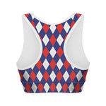 Blue Red And White Argyle Pattern Print Women's Sports Bra