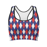 Blue Red And White Argyle Pattern Print Women's Sports Bra
