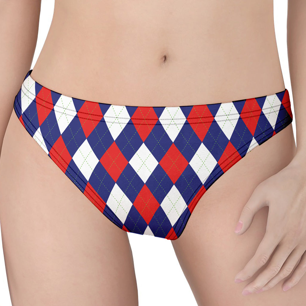 Blue Red And White Argyle Pattern Print Women's Thong