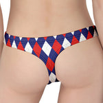 Blue Red And White Argyle Pattern Print Women's Thong