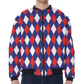 Blue Red And White Argyle Pattern Print Zip Sleeve Bomber Jacket