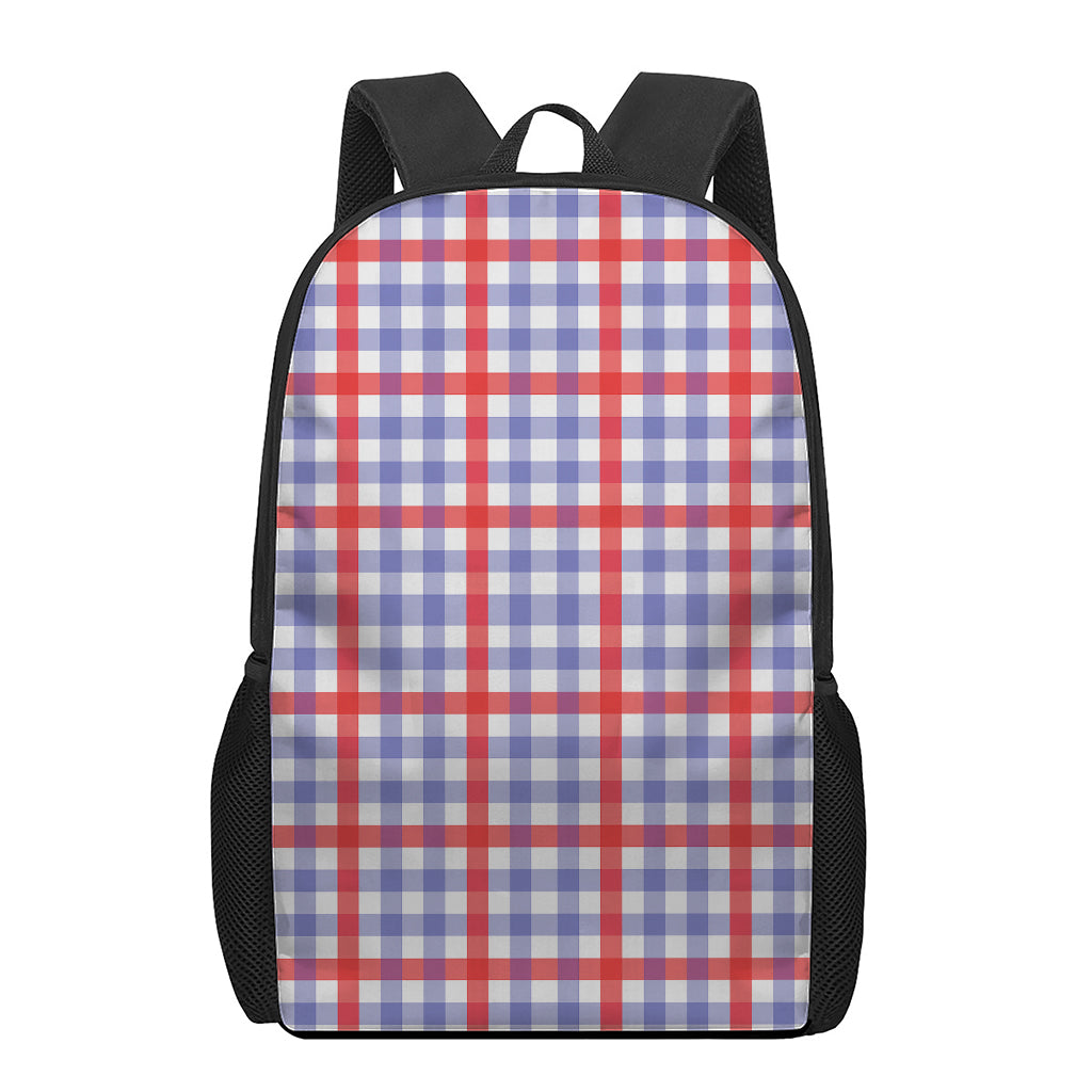 Blue Red And White Check Pattern Print 17 Inch Backpack