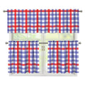 Blue Red And White Check Pattern Print 3 Piece Kitchen Curtains