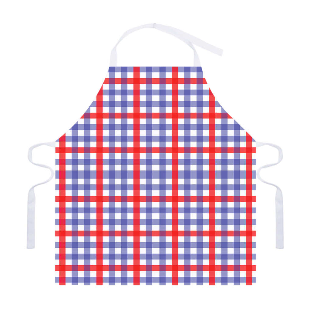 Blue Red And White Check Pattern Print Adjustable Apron