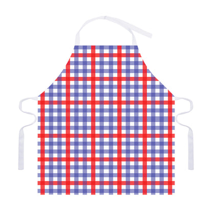 Blue Red And White Check Pattern Print Adjustable Apron