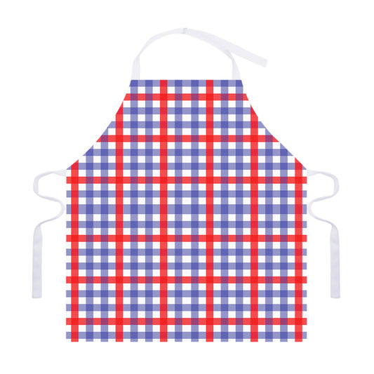 Blue Red And White Check Pattern Print Adjustable Apron