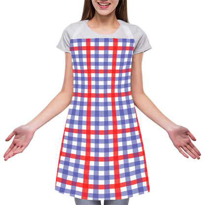 Blue Red And White Check Pattern Print Adjustable Apron