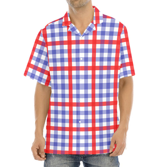 Blue Red And White Check Pattern Print Aloha Shirt
