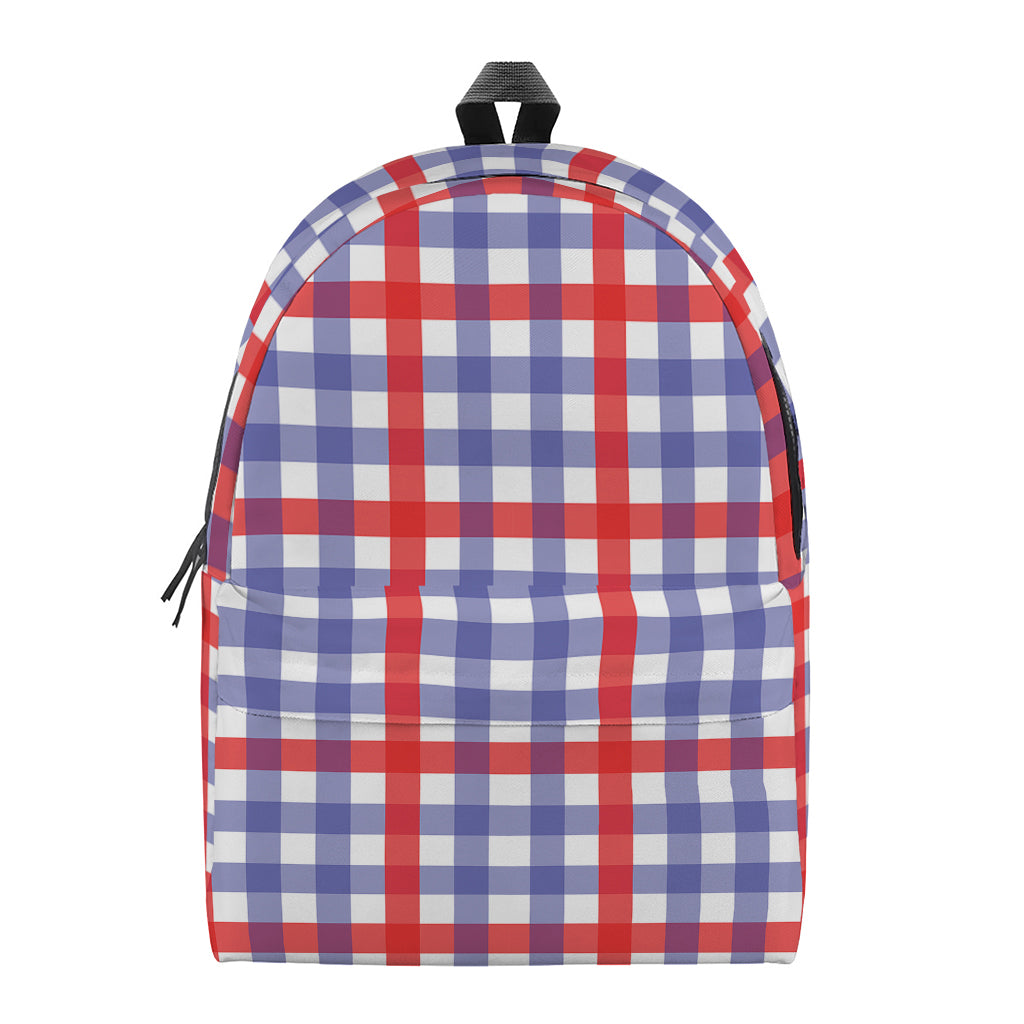 Blue Red And White Check Pattern Print Backpack