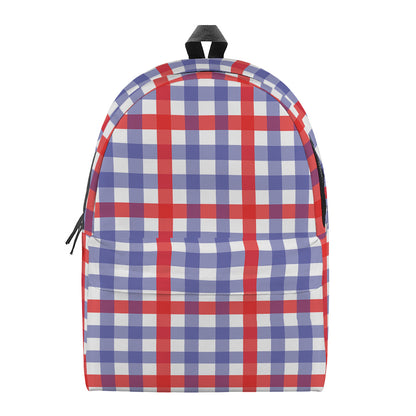 Blue Red And White Check Pattern Print Backpack