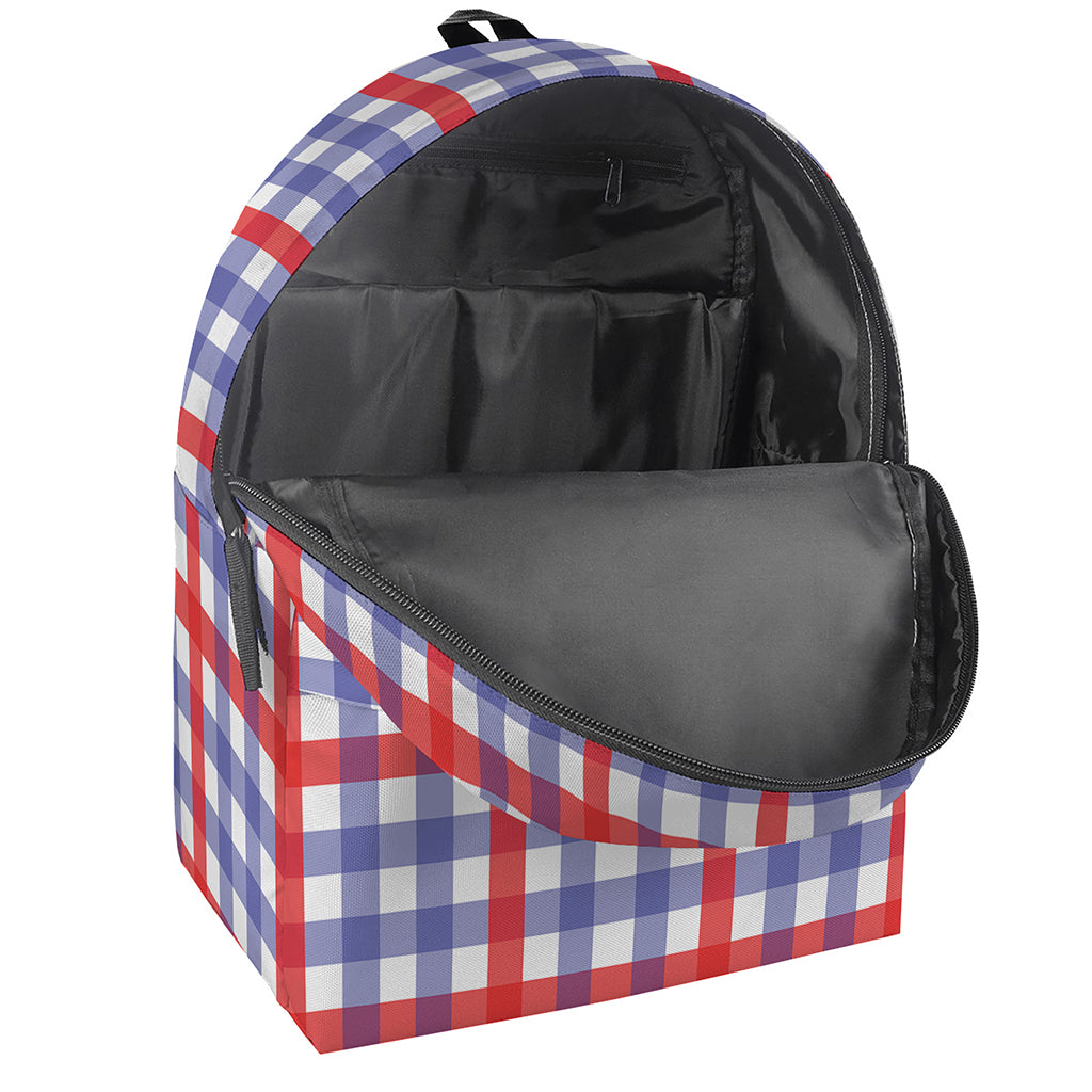 Blue Red And White Check Pattern Print Backpack