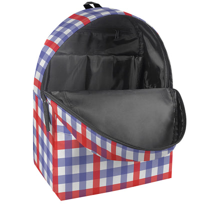 Blue Red And White Check Pattern Print Backpack