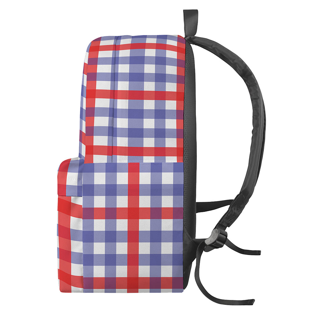 Blue Red And White Check Pattern Print Backpack