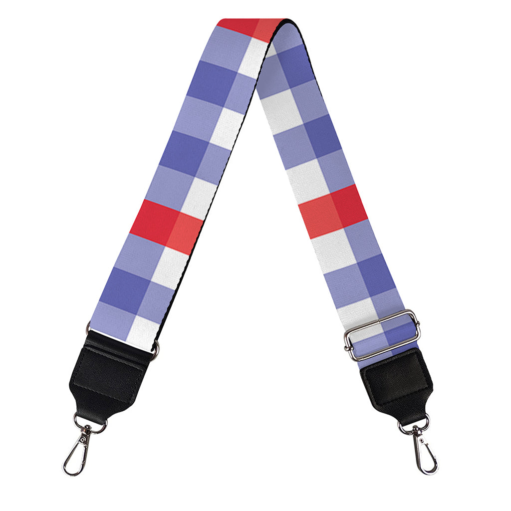 Blue Red And White Check Pattern Print Bag Strap
