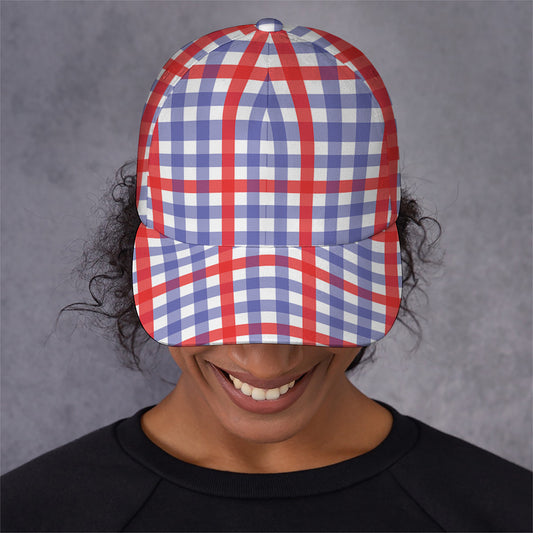 Blue Red And White Check Pattern Print Baseball Cap