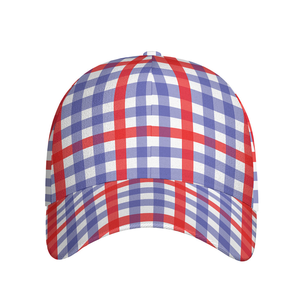 Blue Red And White Check Pattern Print Baseball Cap
