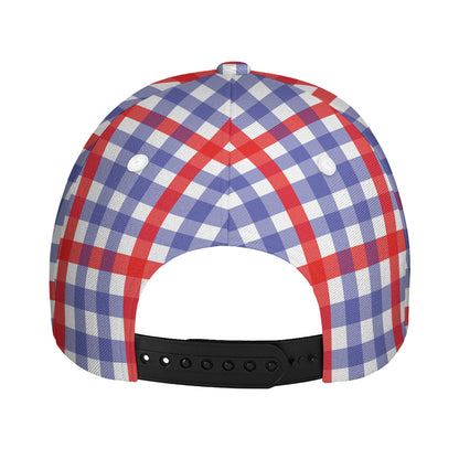 Blue Red And White Check Pattern Print Baseball Cap