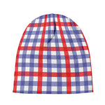 Blue Red And White Check Pattern Print Beanie
