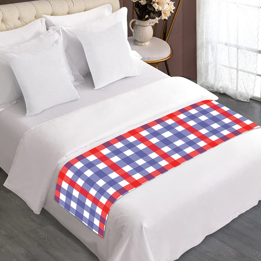 Blue Red And White Check Pattern Print Bed Runner